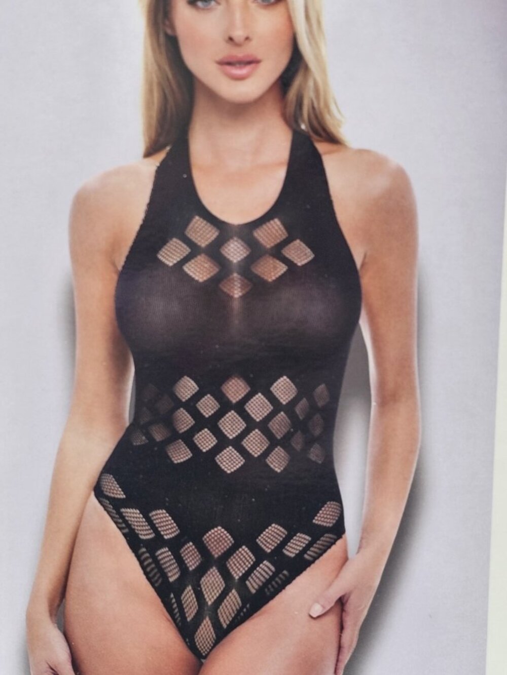Baci Lingerie Women's One Size 2-14 Black Mesh Sheer Sexy Jacquard Bodysuit